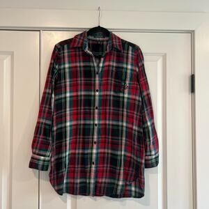 Lauren Ralph Lauren Women's Long Button Down Flannel Red Green‎ Size M